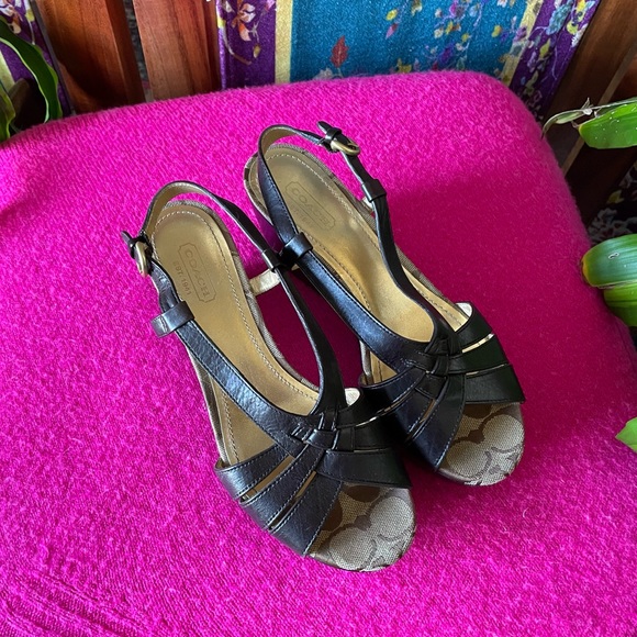 Coach Mollie Brown Leather Wedge Slingback Sandal - Size 6 - Picture 2 of 14